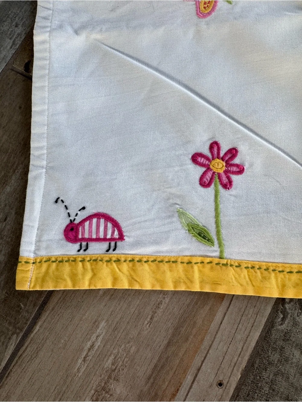 Pottery Barn Kids 2 Curtain Valance Yellow Trim & Embroidered Bugs Butterflies